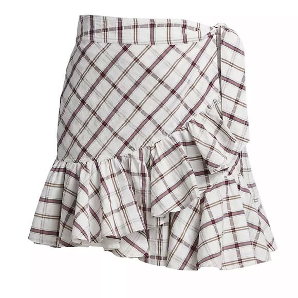 Veronica Beard Memphis Ruffle Mini Skirt Plaid White Multi Size 8 - Picture 13 of 13